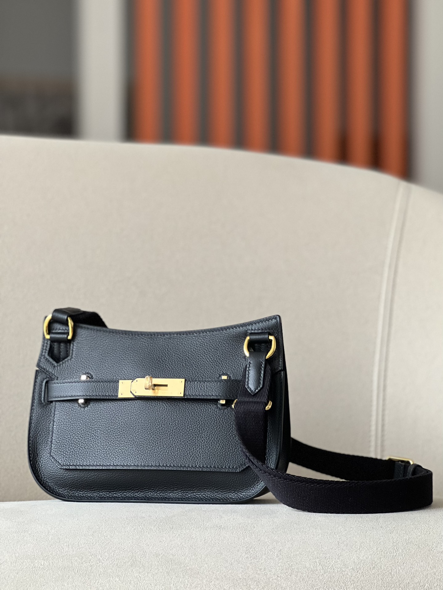 Hermes Jypsiere Mini Shoulder Bag In Black Clemence Leather